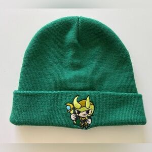 Marvel Loki Chibi Cuff Knit Beanie Hat One Size Kelly Green Embroidered